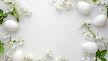 Easter eggs and spring flowers photo