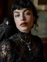 Mysterious woman with raven haired beauty photo