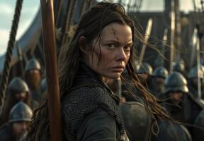 Fierce warrior woman in battle photo