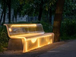 Glowing bench in a lush garden photo