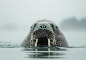 Majestic walrus emerging from the water photo