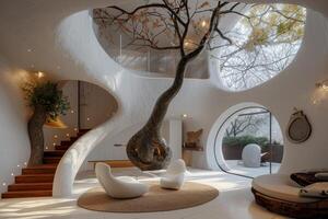 Unique modern interior design with natural elements photo