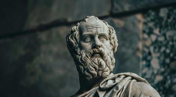 Ancient Philosopher Statue with Intense Expression photo