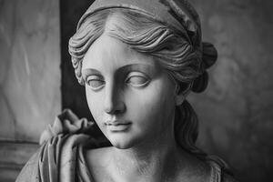 Close up of a Classical Statue of a Woman in Monochrome photo