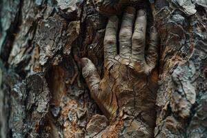 Hand blending with textured tree bark photo