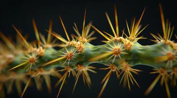 Close up of a thorny cactus stem against a dark background photo