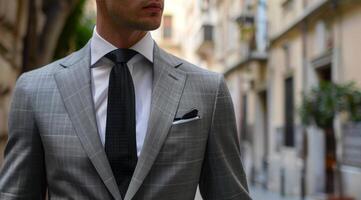 Stylish businessman in a modern suit walking in an urban setting photo