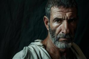 Portrait of a weathered man with a thoughtful expression photo