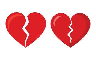 Red Color Broken Heart shape for valentine card romantic broken love icon design element vector