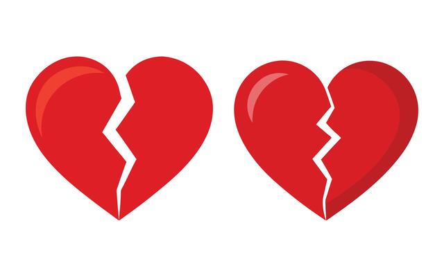Red Color Broken Heart shape for valentine card romantic broken love icon design element