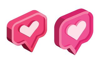 Two Pink color Heart shape 3d Like Chat Icon Symbol element for Lovely template design for valentine day, love shape 3d like chat icon vector