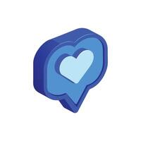 Blue color Heart shape 3d Like Chat Icon Symbol element for romantic Social Media post design, love shape 3d like chat icon vector
