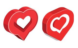 Two Red color Heart shape 3d Like Chat Icon Symbol element for Lovely template design, love shape 3d like chat icon vector