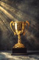 Golden trophy cup on a vintage textured background photo