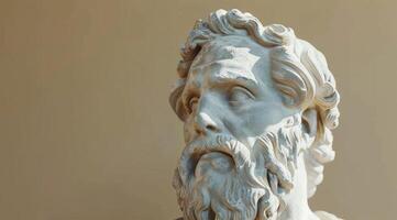 Classical sculpture of a bearded man in profile view photo