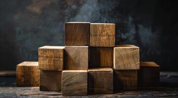 Stack of wooden cubes on a rustic background photo