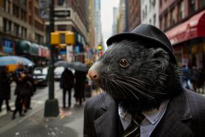 Otter in a Suit Exploring the City Streets photo