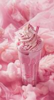 Pink milkshake with whipped cream on a dreamy background photo