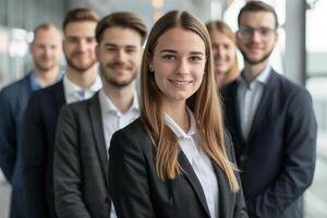 Professional team of business people smiling in office photo