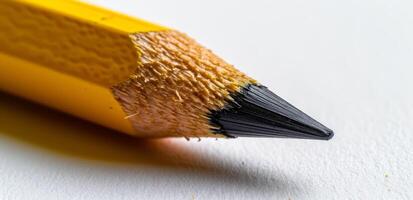 Close up of a Sharpened Yellow Pencil on a White Background photo