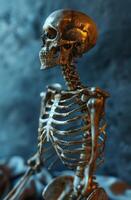 Human skeleton model with a dramatic lighting setup photo