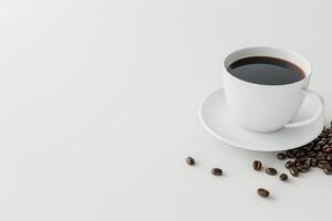 Minimalist coffee cup with beans on a white background photo