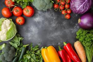 Assortment of Fresh Vegetables on a Dark Slate Background photo