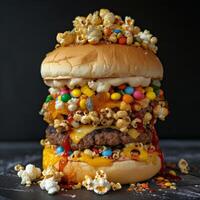 Extravagant Gourmet Burger Loaded with Toppings photo