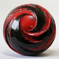 Abstract red and black swirl design on a spherical object photo