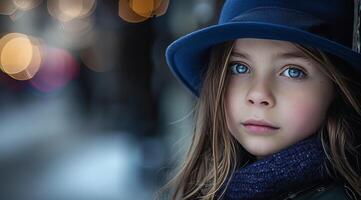 Young girl in winter attire with a thoughtful expression photo