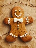 Smiling Gingerbread Man on a Textured Background photo