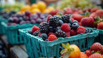Fresh Berries in Baskets at a Market photo