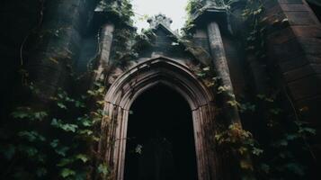 Mystical Gothic Archway Overgrown with Ivy photo