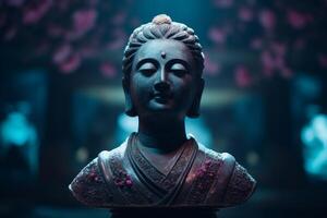 Serene Buddha Statue with Ambient Lighting photo