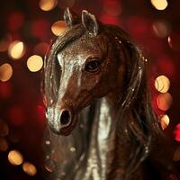 Sparkling Horse Statue with Festive Bokeh Background photo
