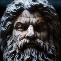 Close up of an Ancient Sculpted Face with Intricate Details photo