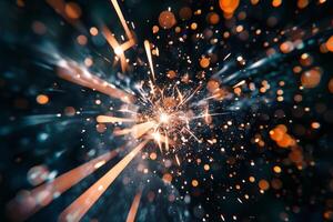 Sparkling firework explosion close up photo