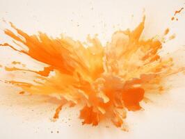 Explosion of orange paint on a white background photo