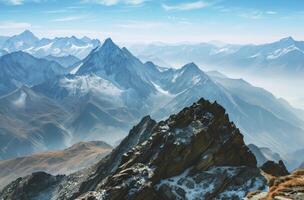 Majestic Mountain Peaks Covered in Snow photo