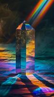 Mystical Crystal Prism Illuminated by Colorful Light Rays photo