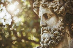 Ancient Greek statue in a serene garden setting photo