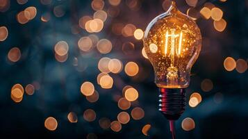 Illuminated light bulb against a bokeh background photo