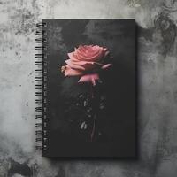 Elegant notebook with a rose design on a textured background photo