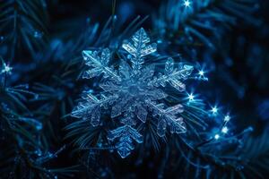 Sparkling Snowflake on a Blue Background photo