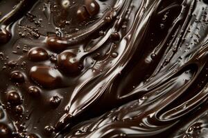 Close up of swirling dark chocolate with glossy texture photo