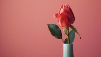 Elegant single rose in a vase against a soft pink background photo