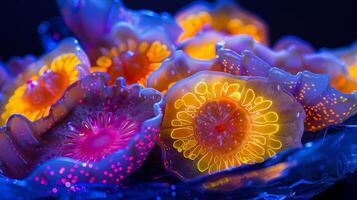 Vibrant Jellyfish Underwater Display with Neon Glow photo