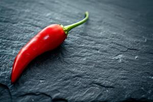 Vibrant Red Chili Pepper on a Textured Slate Background photo