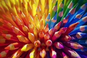 Vibrant Array of Colored Pencils in Close Up photo