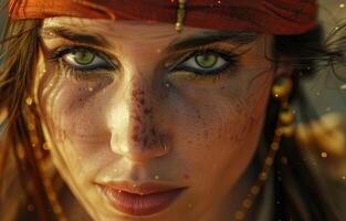 Mystical gaze of a woman with sparkling adornments photo